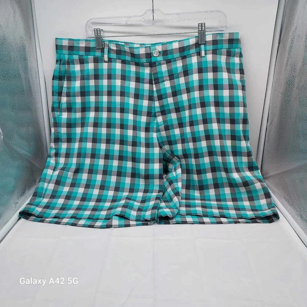 Slazenger‎ Mens Golf Shorts Size 38 Teal Black White Plaid Performance Stretch